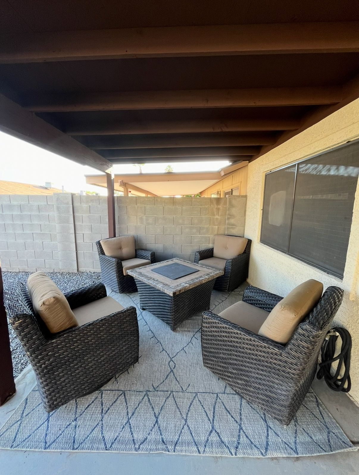 Patio furniture set with fire pit