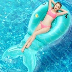 Dehumi Inflatable Mermaid Pool Float Floatie - 86.6”×45.3”×17.7” Giant Pool Raft