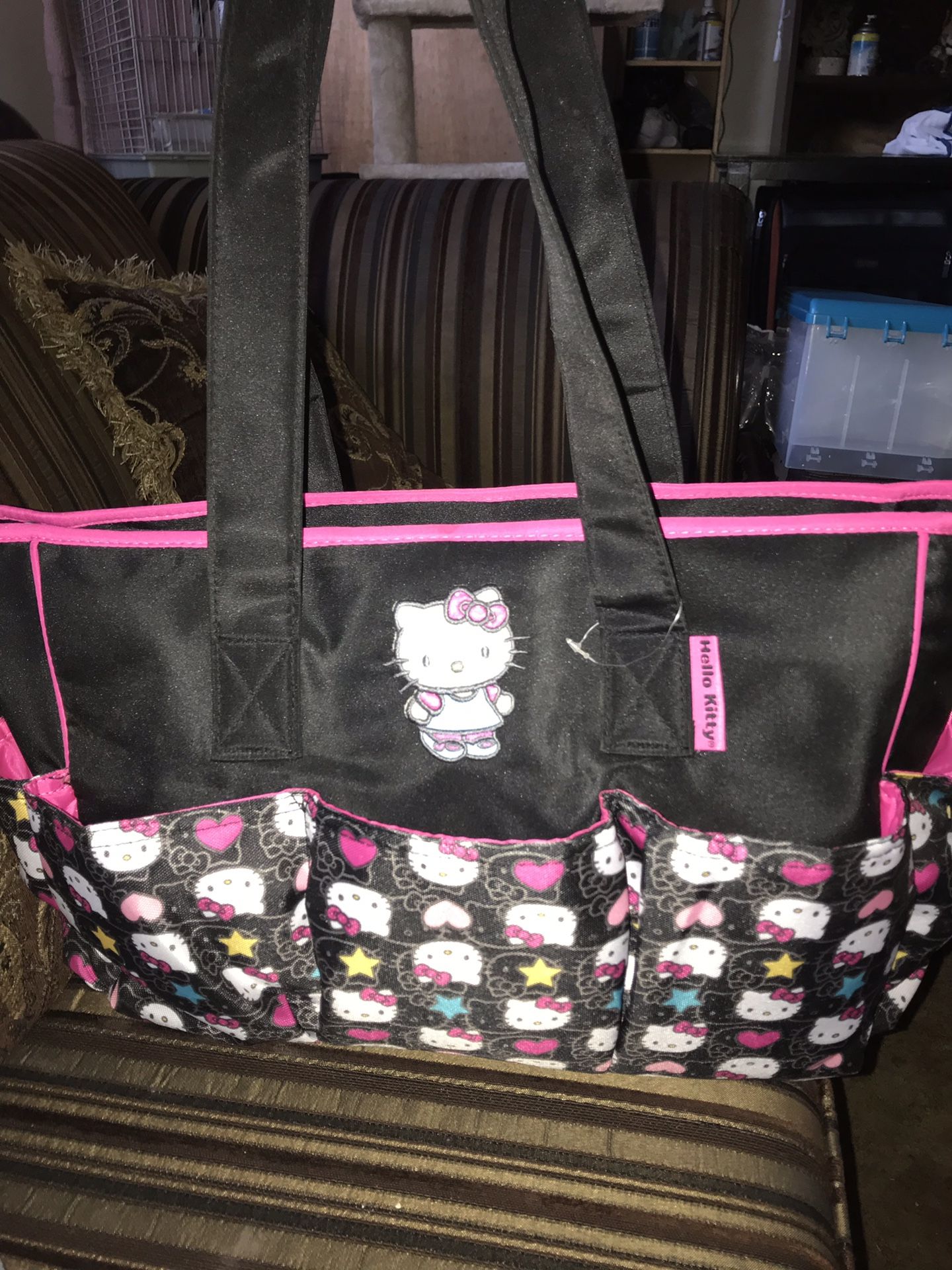 Pretty big diaper bag hello kitty nice and clean there’s five pictures