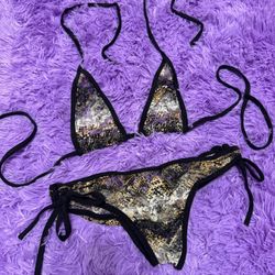 New Small black gold bikini swimsuit y2k goth emo festivalrave dance low rise