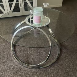 O&K Furniture Silver Modern Glass Coffee Table