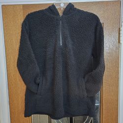 Koolaburra by UGG Cozy Fleece Sherpa 1/4 Zip Hoodie Pullover Black Size Large 