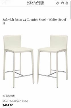 NEW Safavieh White Counter Height Bar Stools (Set of 2) – Modern Kitchen Island Chairs