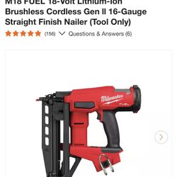 Milwaukee M18 FUEL 18-Volt Lithium-Ion Brushless Cordless Gen ll 16-Gauge Straight Finish Nailer (Tool Only)