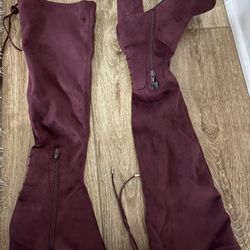 Knee High Boots Burgundy