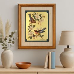 William J. Whiteside 1970s “Birds on Dogwood” Gold Foil Art Signed, 15x12”