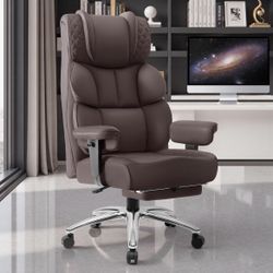 K140-Office Desk Chair, Big and Tall Leather Gaming Chair with Footrest, Wide Ergonomic Comfy Executive High-Back Reclining Computer Chairs, Swivel Ro