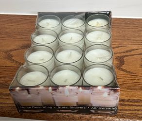 New 12 pack Glass votives with candles