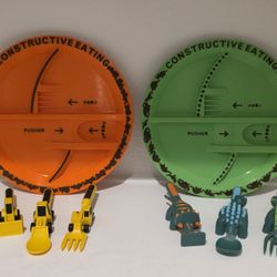 Constructive Eating 2 Full Sets - Construction & Dinosaurs with Plates, Utensils