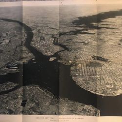 Rare 1930s National Geographic Magazine Map Image of New York City Harbor 23x19”