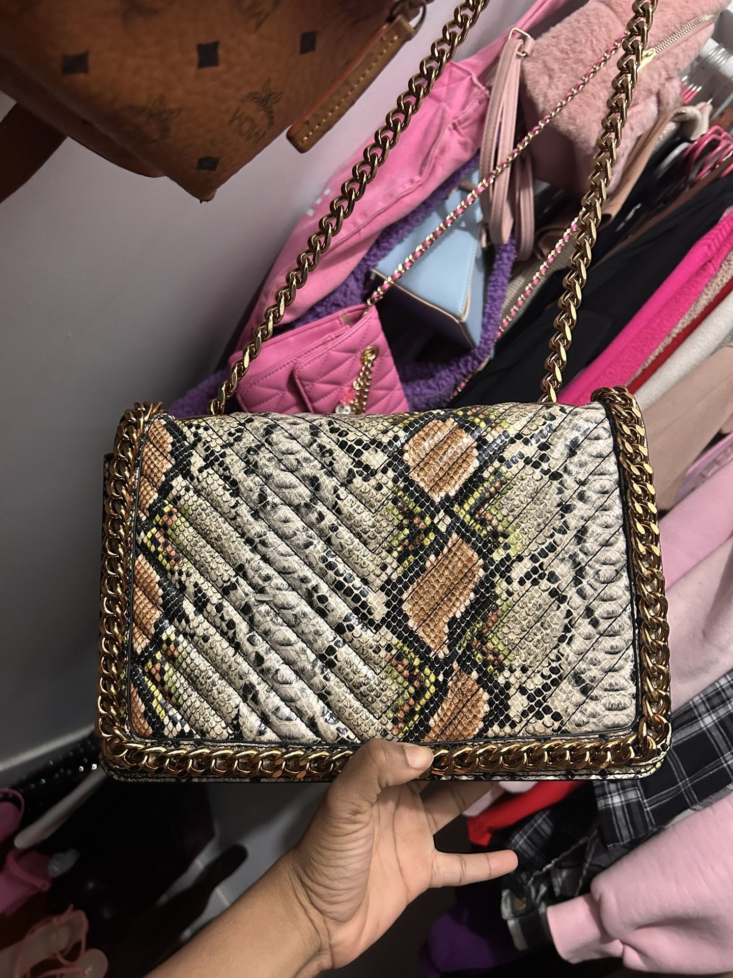 Aldo Snake skin effect crossbody bag with gold chain strap #crossbodybag