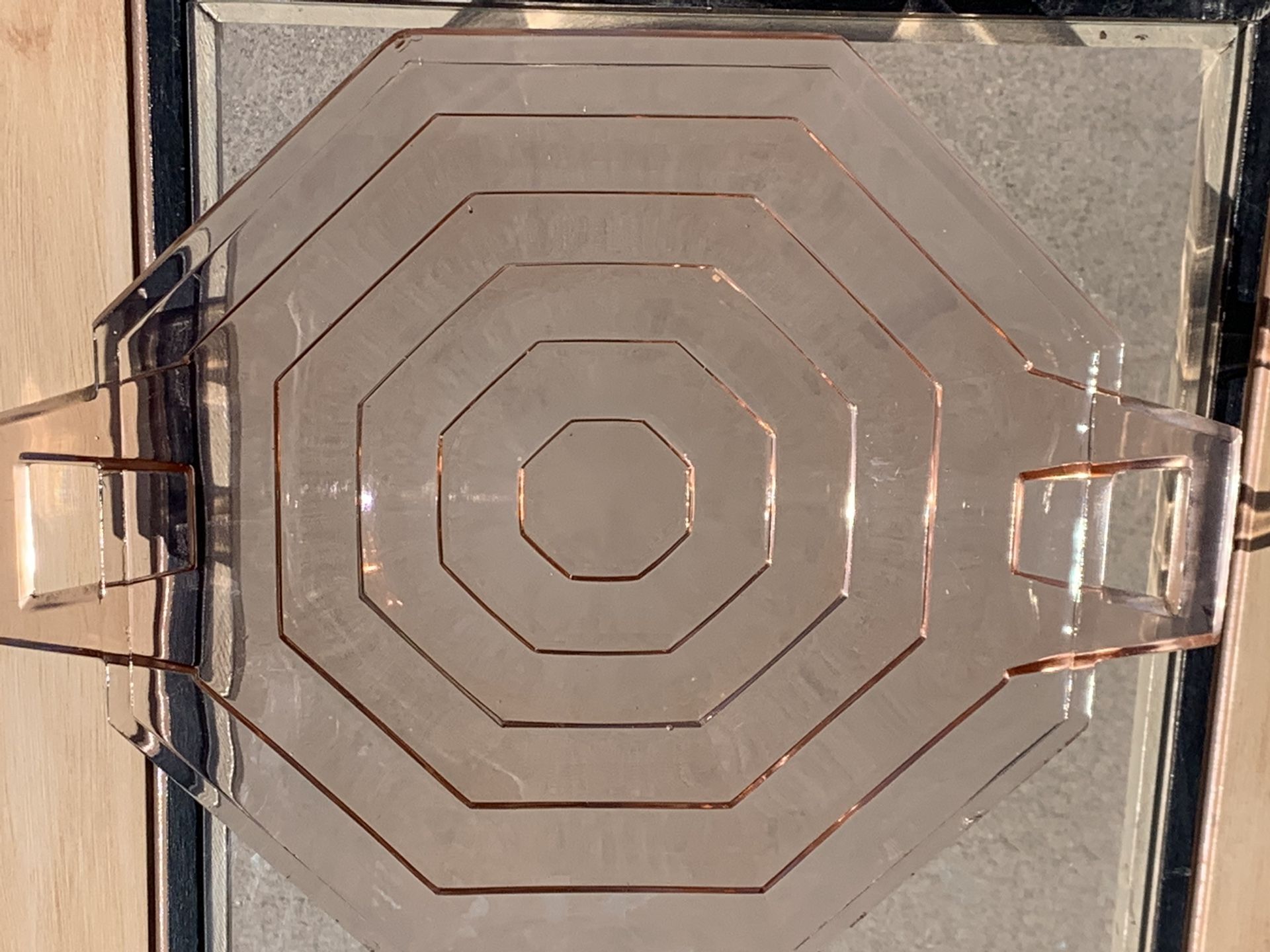 Antique pink two-handled depression glass platter/serving tray