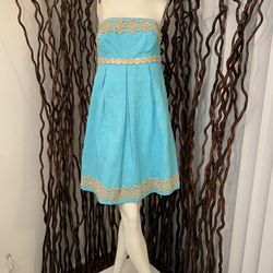 Lilly Pulitzer Pastel Mimi Dress Trimmed With Gold Strapless.