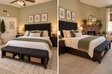 Queen Bed Frame with Tufted Headboard and decorative