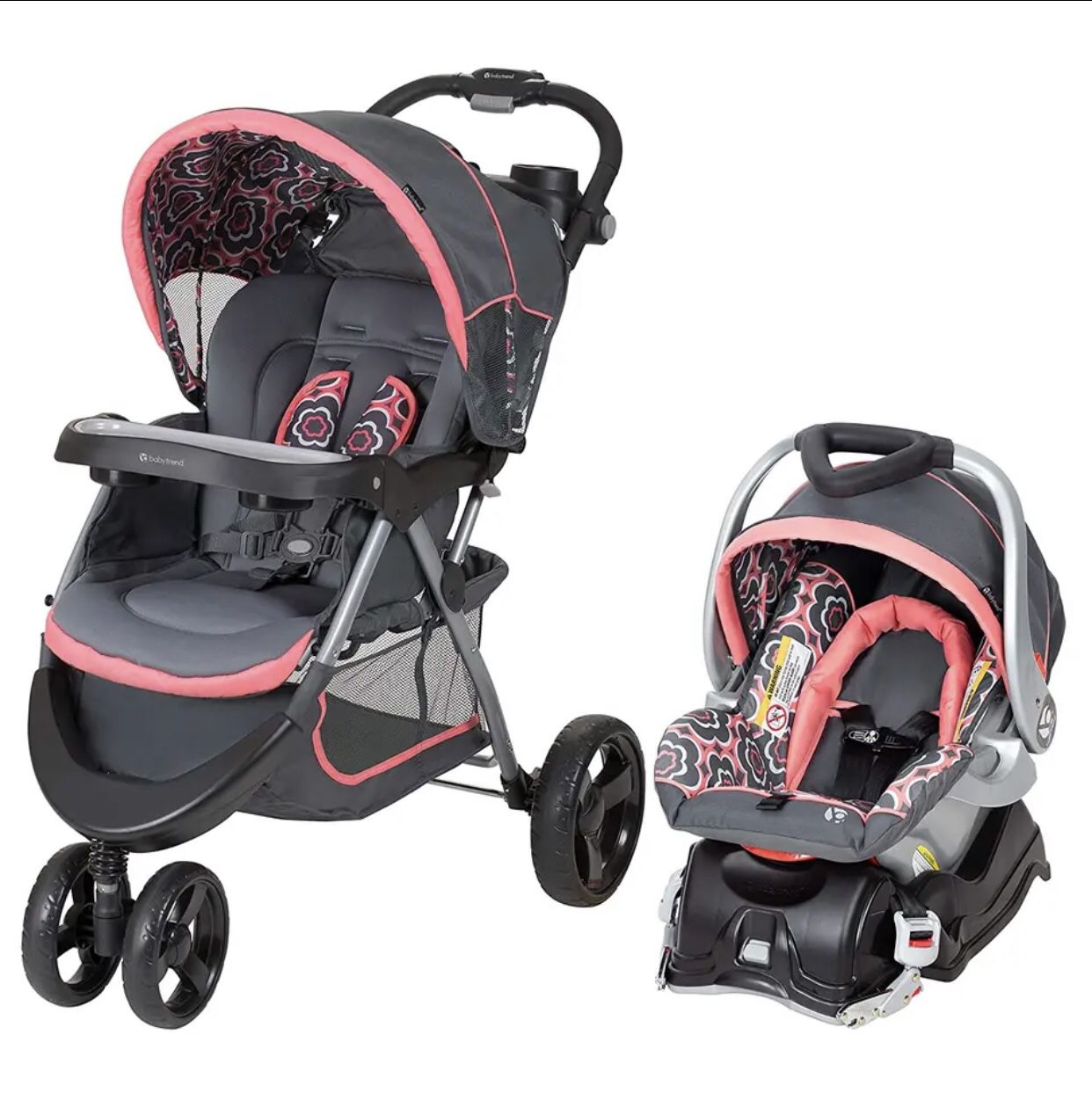 Baby Smooth Ride Travel System Comfortable Safety Ride for Infant, Coral Floral