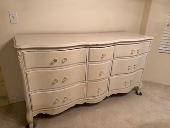 French Provincial White Dresser with Crystal Knobs