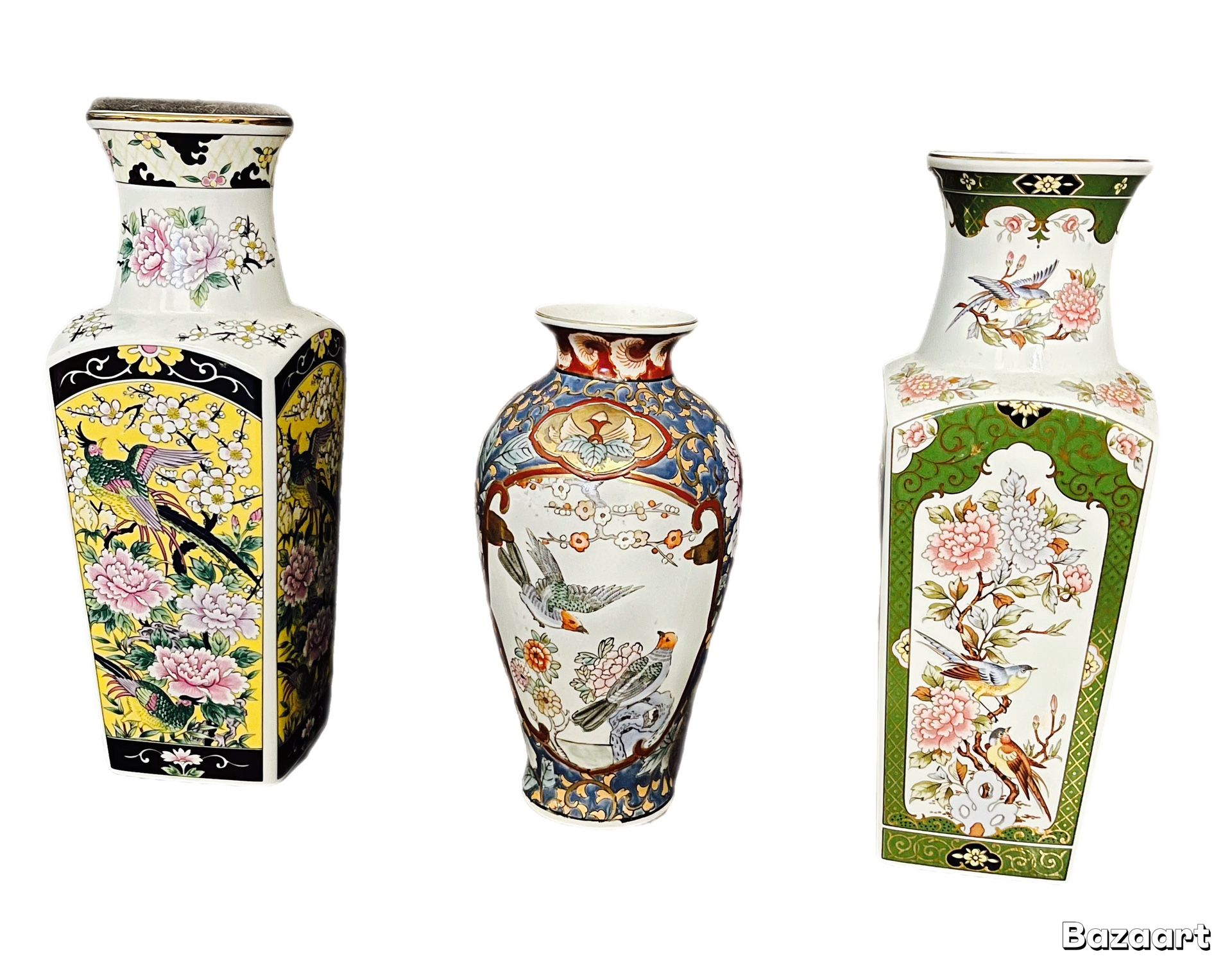 set of three vintage Japanese porcelain vases