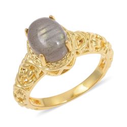 Malagasy Labradorite ION Plated 18K YG Brass Ring (Size 6.0) TGW 3.75 cts.