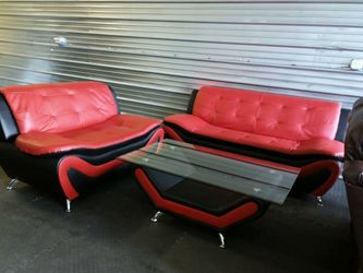 Brand New Red & Black Leather Modern Style 2pc Set