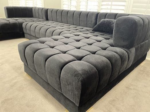 Brand New Nova Ariana Black Velvet Double Chaise Sectional