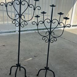 Pair of Wrought Black Iron Floor Candelabras