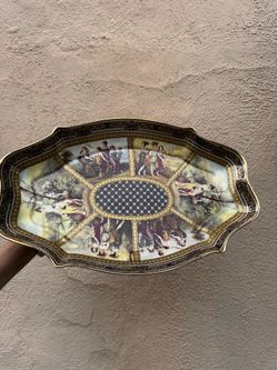 Vintage Style Porcelain Pedestal Cake Stand / Serving Platter – French Lithograph Design
