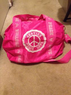 Pink duffel bag