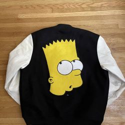 Men's Bart Simpson Black White Varsity Jacket The Simpsons  Size XL