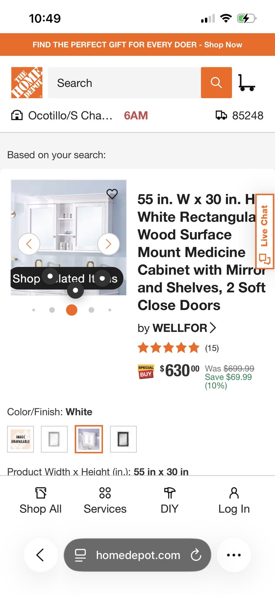 55 in. W x 35 in. H Rectangular White Wood Surface Mount Medicine Cabinet with Mirror and Shelves