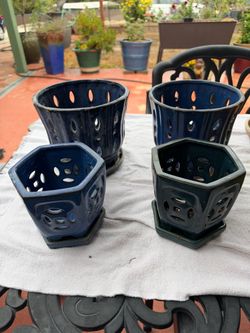 Glazed Ceramic Bonsai Pots with Drainage Saucers – Set of 4