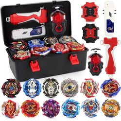 JIMI Bey Battle Top Burst Metal Fusion Attack Set, 12 Spinning Tops 3 Launchers Combat Battle Toy with Portable Storage Box Present Gift for Kids Ages