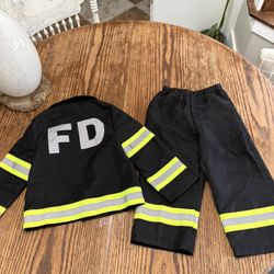 Kids Sz 4 firefighter costume jacket and pants set with reflective yellow and grey stripes