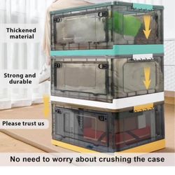 Storage Organizer Bins with Lids Living Room Storage Cabinet Three-Sided Doors Stackable Closet Orga