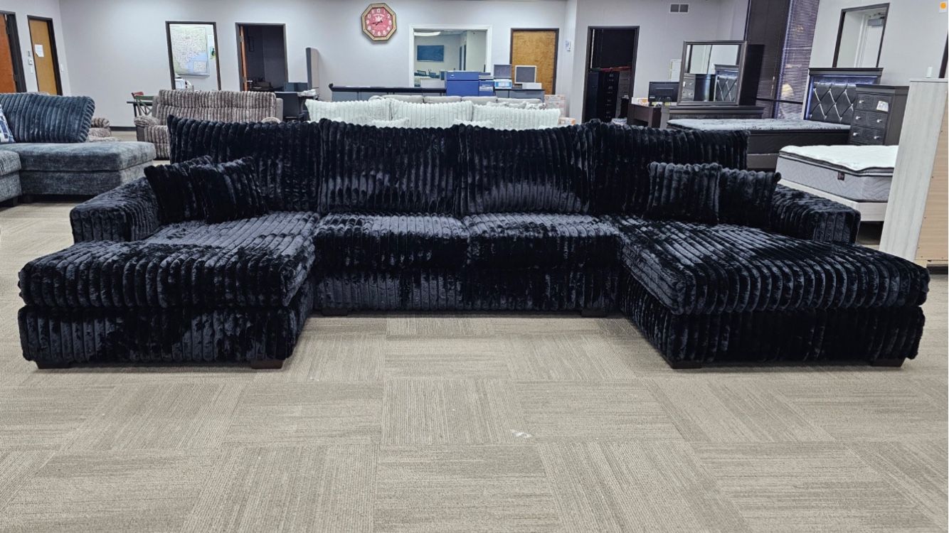 Black Corduroy Double Chaise Sectional!
