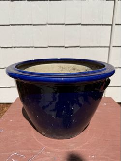 16” glazed ceramic blue pot planter