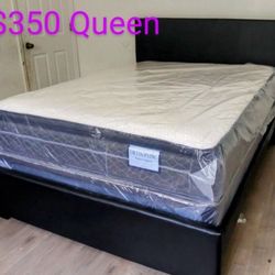Queen Size Mattress + Box Spring + Bed Frame