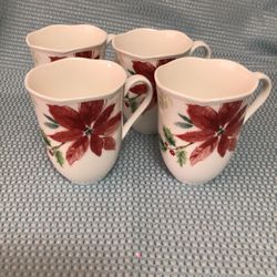 Four Lenox Winter Meadow Mugs — New Condition - Beautiful 