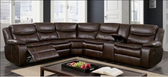 Brand New Brown Leather Reclining Sectional Sofa