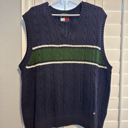 VTG 90s OVERSIZED Y2K TOMMY HILFIGER GREEN/BLUE KNITTED SWEATER VEST SIZE L