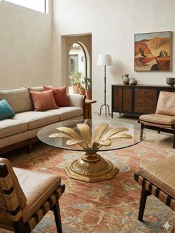 Round Glass Top Table with Gold Leaf Base
