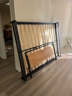Queen Metal Bed Frame with Wood Slats