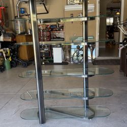 Mid Century Modern Milo Baughman Style Tubular Chrome Glass Chrome Etagere 5 Shelf display
