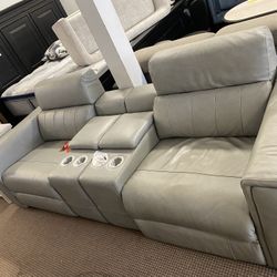 ELEGANT  4PC LEATHER POWER RECLINING SOFA WITH CONSOLE 