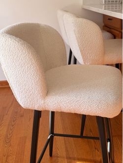 Set of 3 Boucle Bar Stools with Black Metal Legs