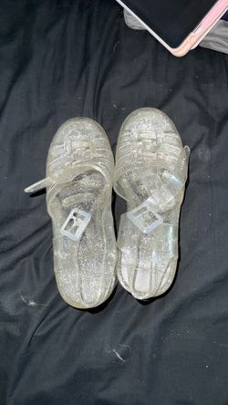 Clear Glitter Jelly Sandals with Buckle