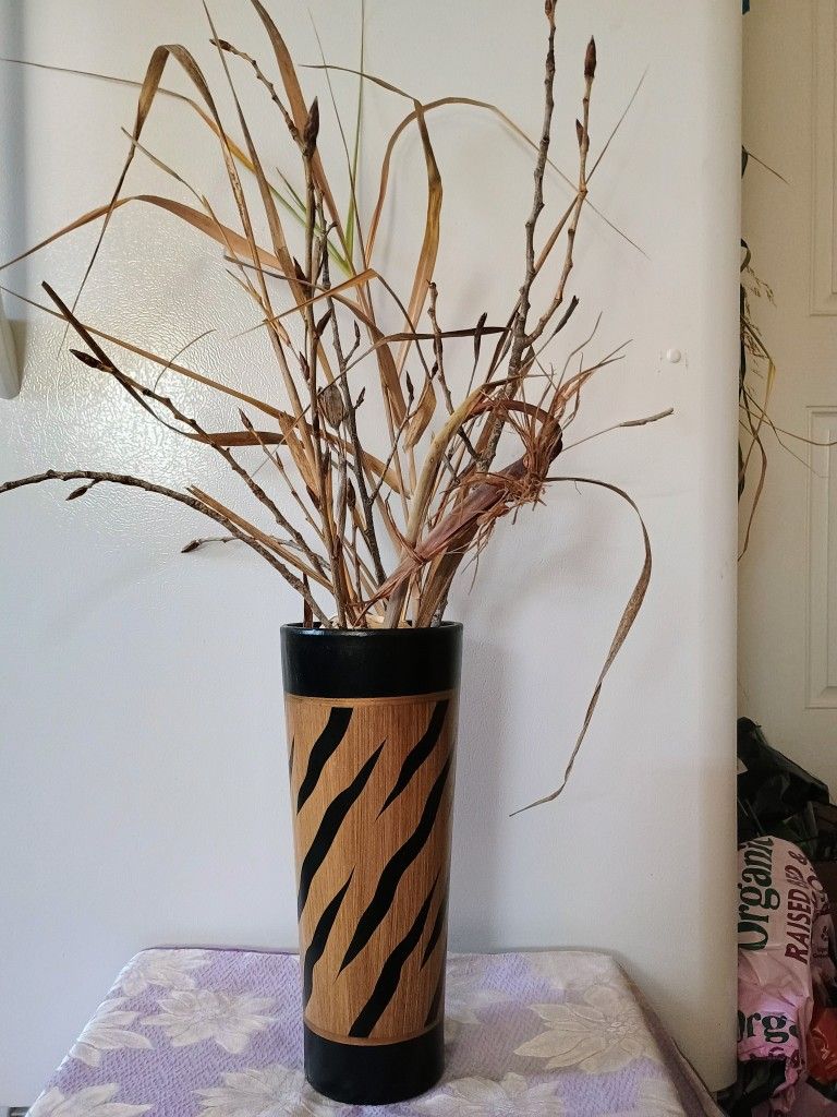Tiger Stripe Vase with Dried Flower Arrangement