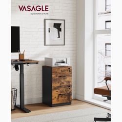 2 Drawers File Cabinet with Lock, Printer Stand, Office Filing Cabinet Organizer, for A4 and Letter Size Documents, Rustic Brown and Ink Black