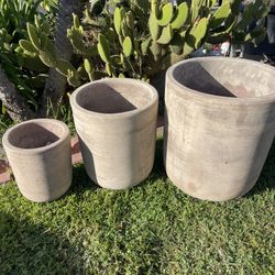 Brown Round Terracotta Pots-Tall Planters($155 set of 3)