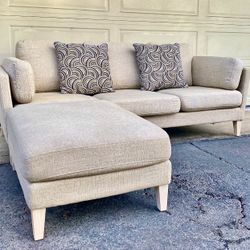 Small Oatmeal Colored World Market Sofa Couch Sectional With Ottoman