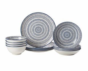 Gallery Navy Pad Print 12pc Dinnerware Set